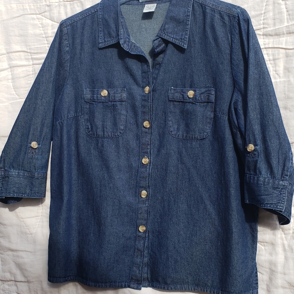 REBECCA MALONE Denim 3/4 Sleeve Top